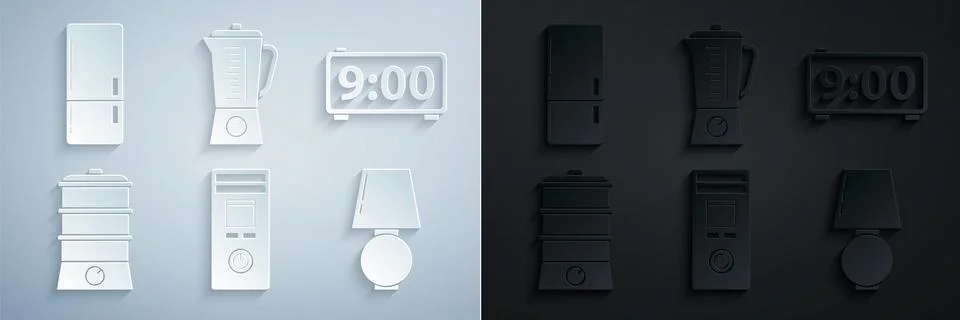 Set Remote control, Digital alarm clock, Double boiler, Table lamp, Blender and Illustrazione stock