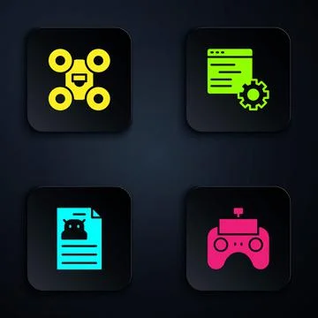 Set Remote control, Drone, Technical specification and Computer api interface Illustrazione stock