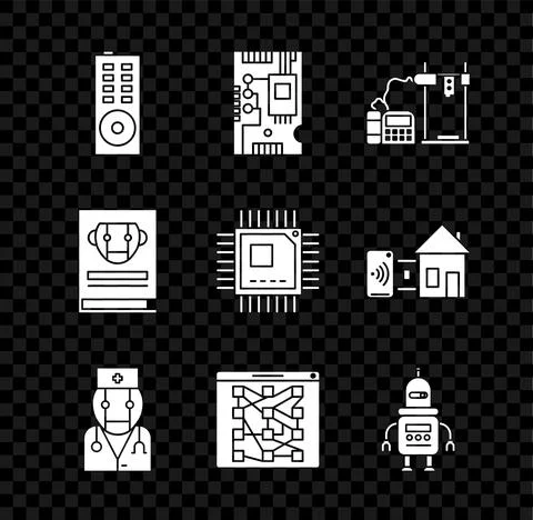Set Remote control, Electronic computer components motherboard digital chip, 3D Stock Illustration