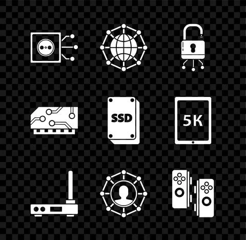 Set Remote control, Global technology or social network, Lock digital circuit Stock Illustration