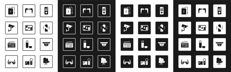 Set Remote control, Gps device with map, Security camera, Power bank charge Stock Illustration