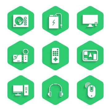 Set Remote control, Headphones, Wireless computer mouse, Gps device with map 스톡 일러스트
