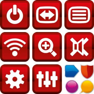 Set of remote control icons on square buttons. Geometric style. Stock Illustration