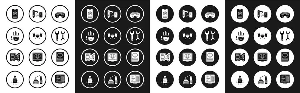 Set Remote control, Mechanical robot hand, Smart home, Spanner, Digital door 스톡 일러스트