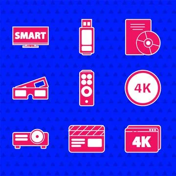 Set Remote control, Movie clapper, Online play video with 4k, Ultra HD, Movie Illustrazione stock