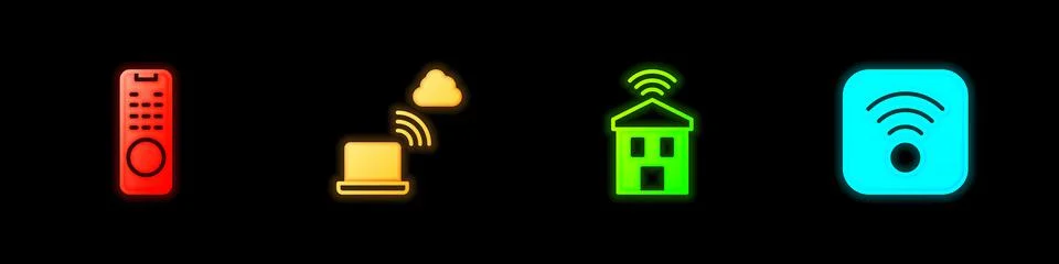 Set Remote control, Network cloud connection, Smart home with wi-fi and Wi-Fi Stock Illustration