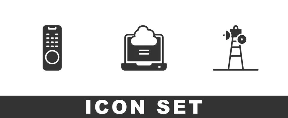 Set Remote control, Network cloud connection and Satellite dish icon. Vector Stock Illustration