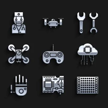 Set Remote control, Printed circuit board PCB, Internet of things, Mechanical Stock Illustration