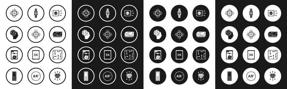 Set Remote control, Processor, Human brain as digital circuit board, RAM, random Illustrazione stock