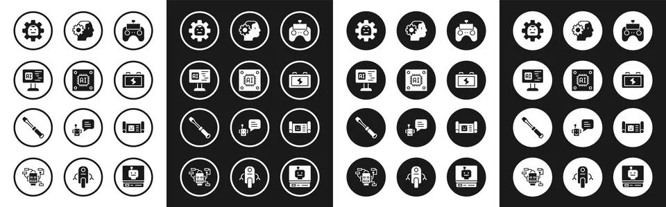 Set Remote control, Processor with microcircuits CPU, Software, Robot, Battery Illustrazione stock