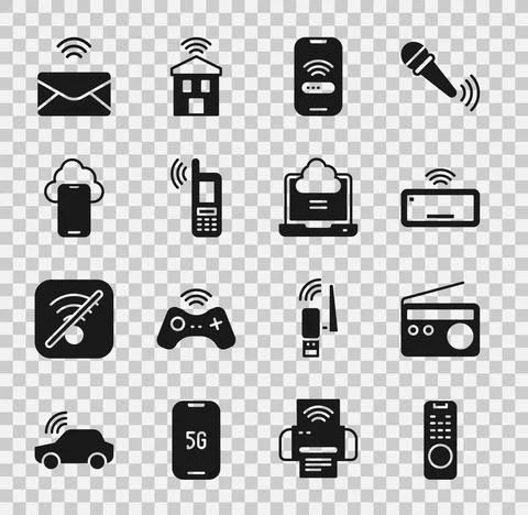 Set Remote control, Radio, Computer keyboard, Mobile with wi-fi wireless, Cloud Illustrazione stock