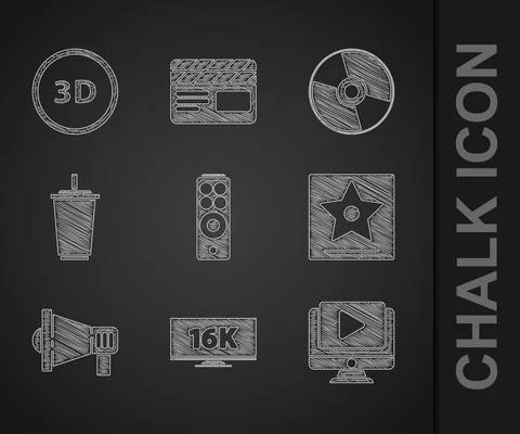 Set Remote control, Screen tv with 16k, Online play video, Hollywood walk of Stock Illustration