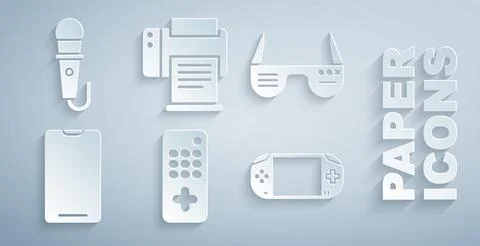 Set Remote control, Smart glasses, Smartphone, mobile phone, Portable video game Stock Illustration
