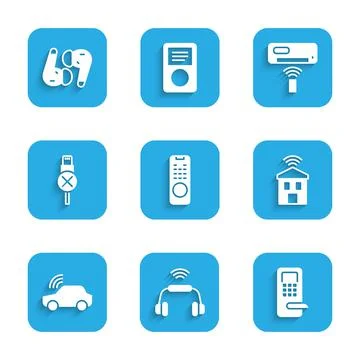 Set Remote control, Smart headphones system, Digital door lock, home with wi-fi Illustrazione stock