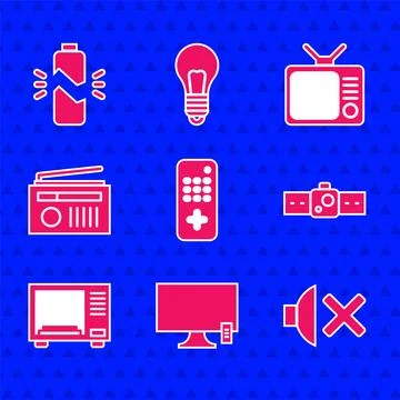 Set Remote control, Smart Tv, Speaker mute, Smartwatch, Microwave oven, Radio Stock Illustration