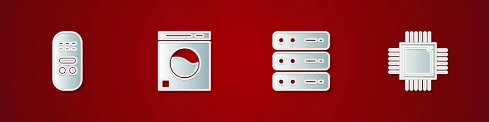 Set Remote control, Washer, Server, Data, Web Hosting and Processor with Stock Illustration