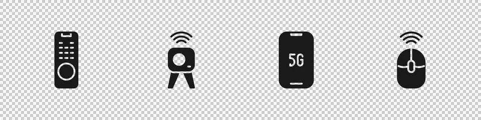 Set Remote control, Web camera, Mobile with 5G and Wireless computer mouse .. 스톡 일러스트