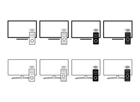 Set of Remote tv device icon, media television sign, web digital vector illus Illustrazione stock