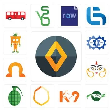 Set of renault, crocs, k9, crest, grenade, durga, omega, devops, mascot icons 無料イラスト素材