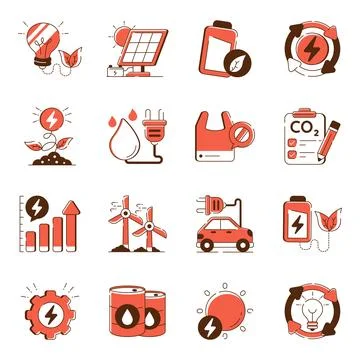 Set of Renewable Energy Flat Icons Stock Illustration