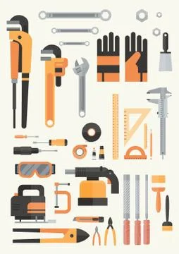 Set Of Repair And Construction Working Hand Tools, Equipment Collection Stock Illustration