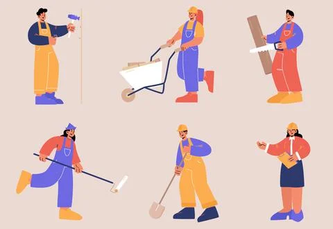 Set of repair service workers, builders, repairmen Stock Illustration