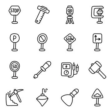 Set of Repair Tools Linear Icons Stock Illustration