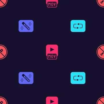 Set Repeat button, Photo retouching, MOV file and Mute microphone on seamle.. Stock Illustration