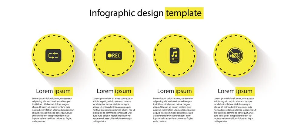 Set Repeat button, Record, Music player and Prohibition no video recording Stock Illustration