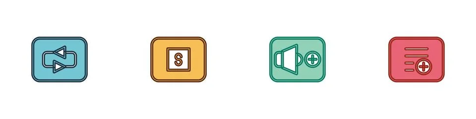 Set Repeat button, Stop media, Speaker volume and Add playlist icon. Vector Stock Illustration