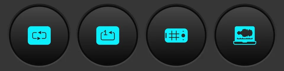 Set Repeat button, track music player, Selfie mobile and Sound or audio recorder Stock Illustration