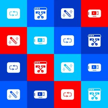 Set Repeat button, Video recorder or editor, Photo retouching and Online play 스톡 일러스트