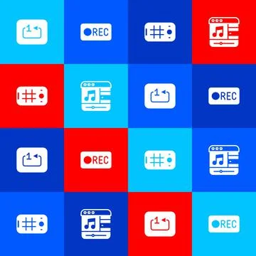 Set Repeat track music player, Record button, Selfie mobile and Music icon Stock Illustration