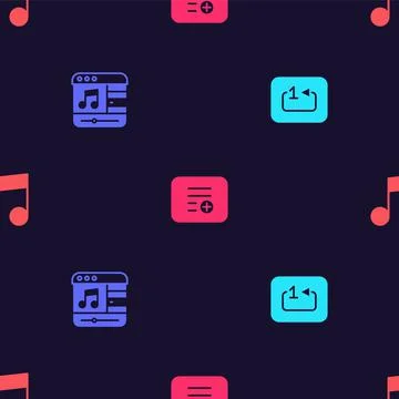 Set Repeat track music player, Music, Add to playlist and note, tone on seamless 스톡 일러스트