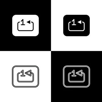 Set Repeat track music player icon isolated on black and white background. The Stock Illustration