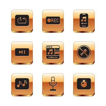 Set Repeat track music player, Music note, tone, Microphone, Pause button, St Stock Illustration
