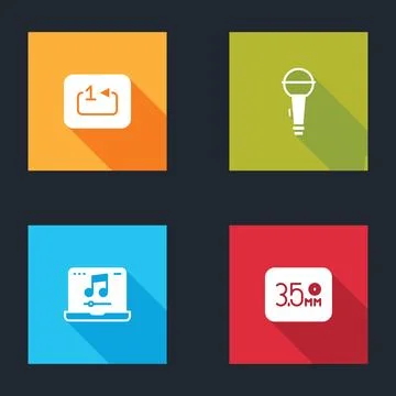 Set Repeat track music player, Microphone, Laptop with and Audio jack icon イラスト素材