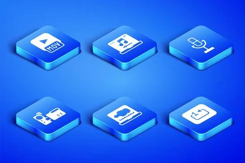 Set Repeat track music player, MOV file, Sound or audio recorder, Cinema ca.. Stock Illustration