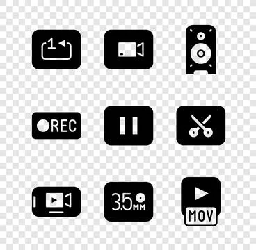 Set Repeat track music player, Play video button, Stereo speaker, Online, A.. Stock Illustration