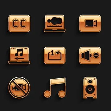 Set Repeat track music player, Music note, tone, Stereo speaker, Speaker mu.. Stock Illustration