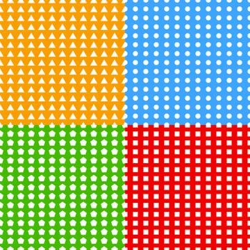 Set of repeatable patterns with triangle, circle, octagon and square shapes. Stock Illustration