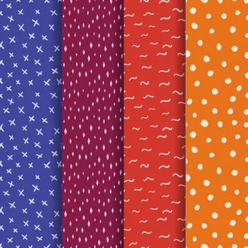 Set of Repeating doodle background. Vector hand drawn seamless patterns Stock Illustration