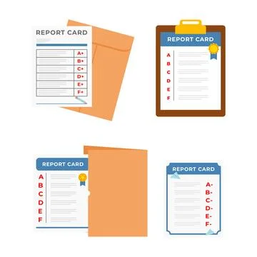 Set of Report Card Set Collection, Document or Template Containing Student .. Stock-Illustration