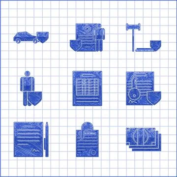 Set Report file document, File and paper clip, Stacks money cash, Document with Illustrazione stock