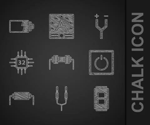 Set Resistor electricity, Audio jack, Electric light switch, Processor with Illustrazione stock