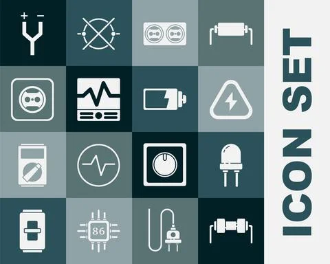 Set Resistor electricity, Light emitting diode, High voltage, Electrical outlet Stock Illustration