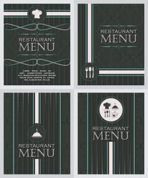 Set of restaurant menu design cover template in retro style Stock Illustration