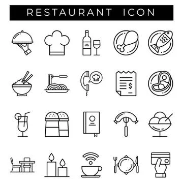 Set of Restaurants Related Vector Line Icons. Stock Illustration