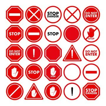 A set of restrictive and warning signs. Isolated on white background. Set of  Stock Illustration