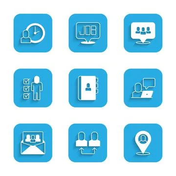 Set Resume, Exchange work, Worker location, Freelancer, Project team base,  a Illustrazione stock